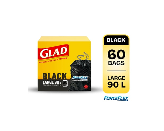 Glad Black Garbage Bags - Large 90 Litres - ForceFlex,