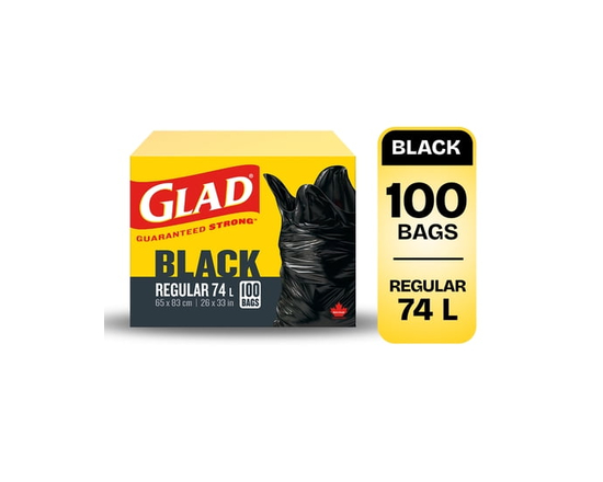 Glad Black Garbage Bags - Regular 74 Litres, 100 Trash Bags