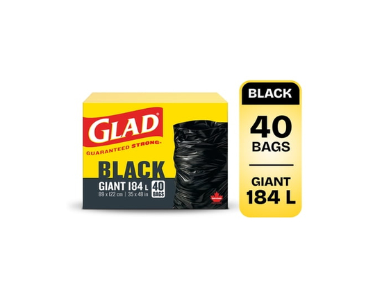 Glad Black Garbage Bags - Giant 184 Litres