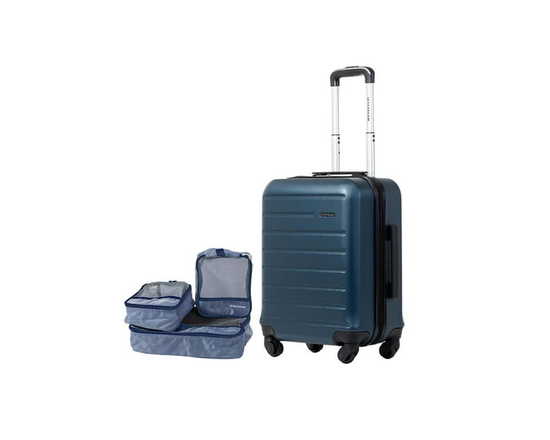 JetStream® 4-Piece Carry-On Hardside Luggage Set: 20 Inch Carry On Spinner Suitcase and 3 Packing Cubes (Blue)