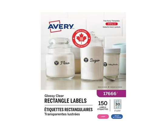 Avery Rectangle Clear Labels with Easy Peel, 1" x 2⅝", Permanent Adhesive, for Laser/Inkjet Printers - 17666