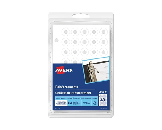 Avery White Reinforcement Labels, ¼" Diameter - 20260