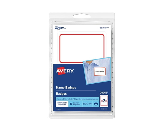 Avery Removable Name Badge Red Border Labels - 20262 - 2-11/32" x 3-3/8"