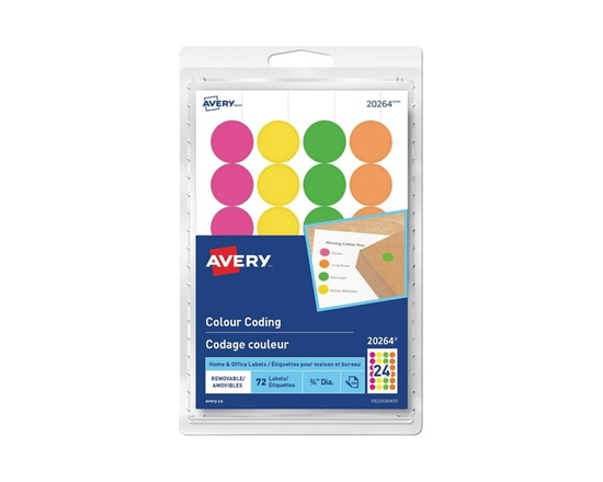Avery Removable Assorted Fluorescent Colour Coding Dots Labels - 20264