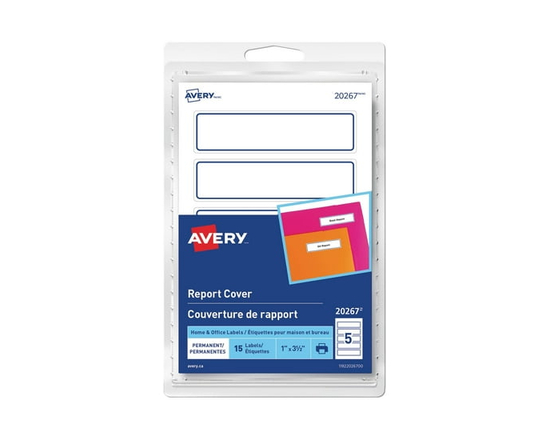 Avery Permanent Blue Border Report Cover Labels, 5 labels/Sheet, 3 sheets/pack- 20267