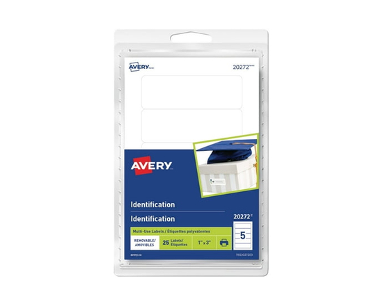 Avery Removable White Identification Labels, 1" x 3", Rectangular, Print or Write - 20272