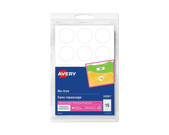 Avery White No-Iron Fabric Labels, Handwrite, Assorted Sizes - 20281