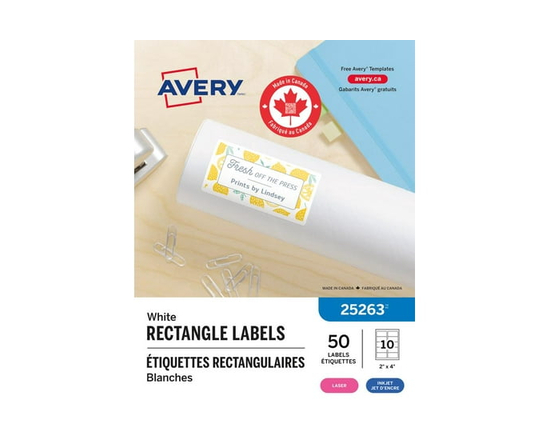 Avery White Rectangle Labels with Sure Feed Technology, TrueBlock, 2" x 4", for Laser and Inkjet Printers - 25263