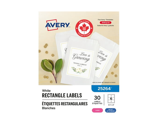 Avery White Rectangle Labels with Sure Feed Technology, 3⅓" x 4", Permanent Adhesive, for Laser and Inkjet Printers - 25264