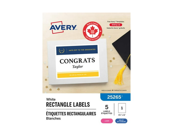 Avery White Rectangle Labels, TrueBlock, 11" x 8½", for Laser and Inkjet Printers - 25265