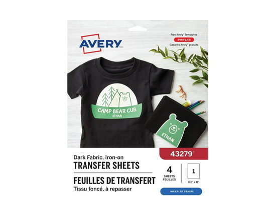 Avery Dark T-Shirt Transfers, 11" x 8 ½", for Inkjet Printers - 43279