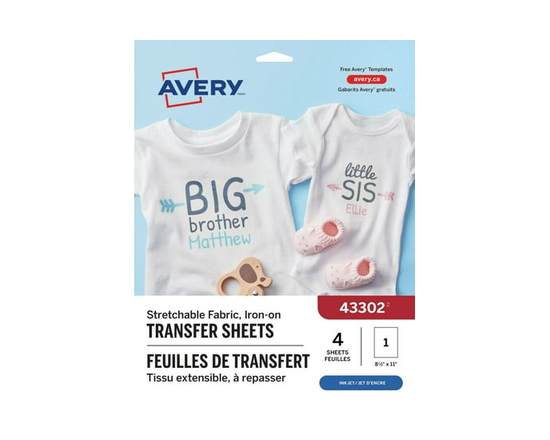 Avery Stretchable T-Shirt Transfers, 11" x 8 ½", for Inkjet Printers - 43302
