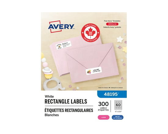 Avery White Rectangle Labels with Sure Feed Technology, Easy Peel, ⅔" x 1 ¾", for Laser and Inkjet Printers - 48195