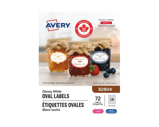 Glossy White Oval Labels, 1½" x 2½", Permanent Adhesive, for Laser and Inkjet Printers - 82804