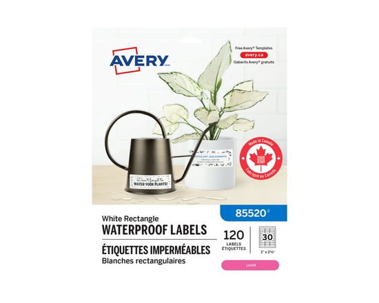 Avery Waterproof Labels, 1" x 2⅝", Permanent Adhesive, for Laser Printers - 85520
