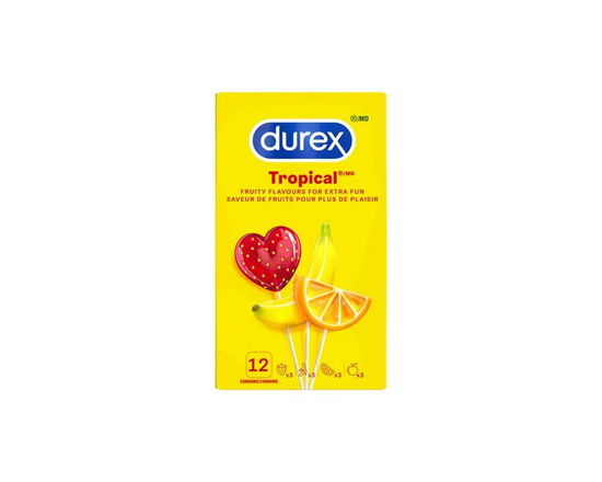 Durex® Tropical Flavoured Latex Condoms, Assorted, 53mm, 12 Count