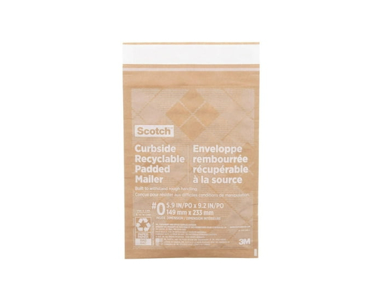 Scotch™ Curbside Recyclable Padded Mailer CR-0-1-20, 5.5 in x 9 in (139 mm x 228 mm), Size 0 - 5.5" x 9"