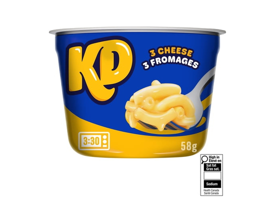 Kraft Dinner Mac and Cheese, 1 Cup, for Easy Dinner or Dinner Sides, 3 Cheese, No Artificial Flavours, Colours or Preservatives, 58 g - 58g