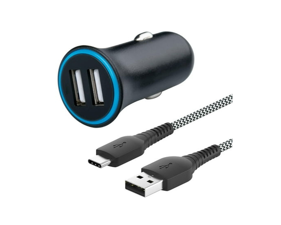Trousse de chargement à deux ports de 2,4 A pour la voiture avec câble USB vers USB-C de 0,9 m (3 pi) de onn.