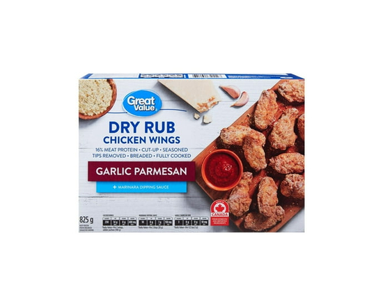 Ailes de poulet surgelées Great Value à assaisonnement sec ail et parmesan - 825 g