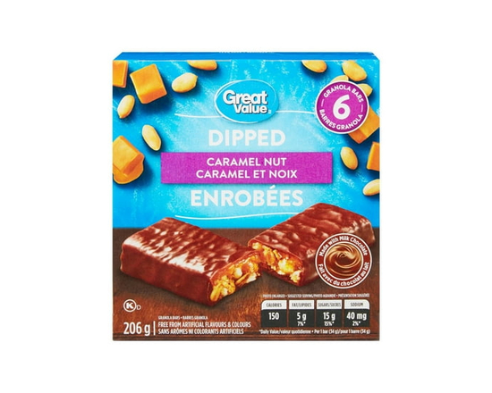 Great Value Caramel Nut Dipped Granola Bars - 206 g