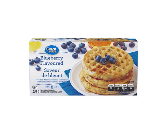 Great Value Blueberry Waffles, 280g, 8 Waffles