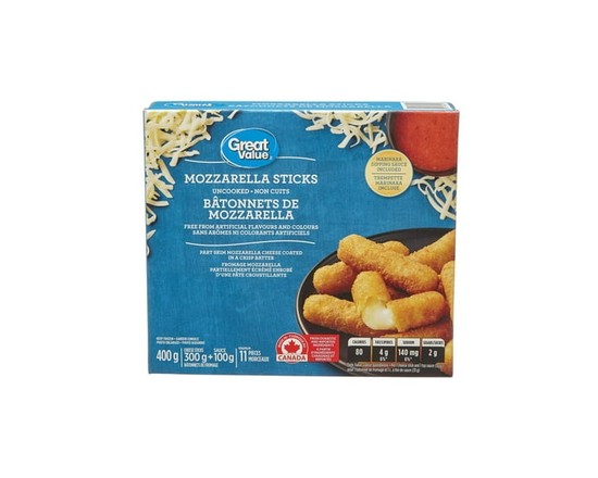 Great Value Frozen Mozzarella Sticks with Marinara Dipping Sauce Appetizers - 400g