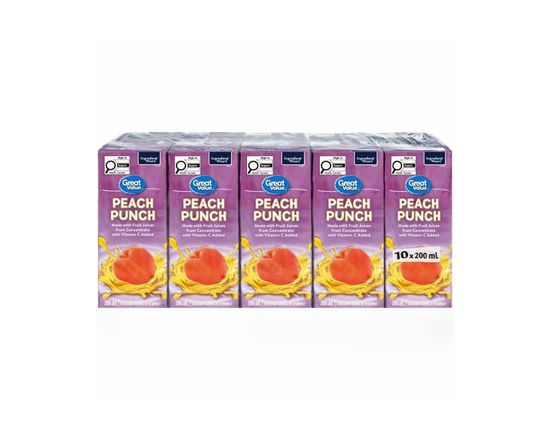Great Value Punch aux Pêches 200ML, Lot de 10 - 200 ml