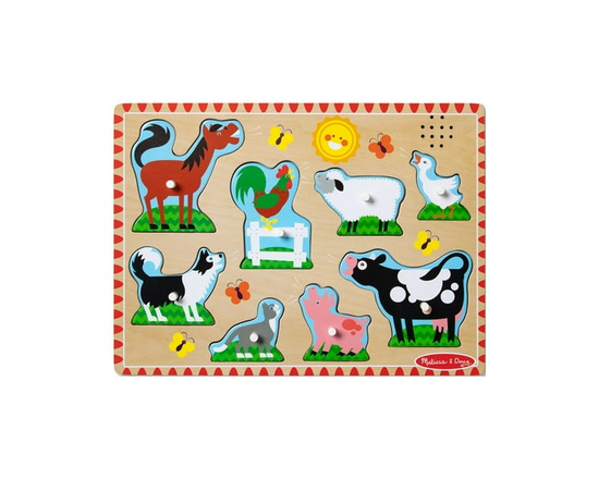 Melissa & Doug Farm Animals Sound Puzzle - Wooden Peg Puzzle With Light-Activated Sound Effects (8 pcs)