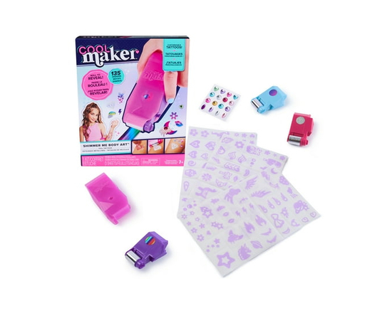 Cool Maker, Shimmer Me Body Art with Roller, Jewels & 3 Foils, 135 Metallic Temporary Tattoo Designs, Arts and Crafts Kids Toys for Girls Ages 7+
