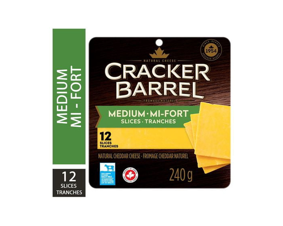 Cracker Barrel Medium Cheddar Cheese Slices, 240g