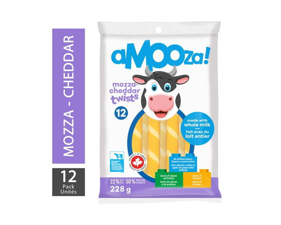 Amooza Mozzarella Cheddar Twists Cheese Strings,12 units