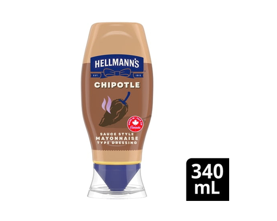 Hellmann’s Mild Chipotle Mayonnaise Dressing, Made with Real Chipotle Peppers, Squeeze Bottle, 340 ml - 340 mL