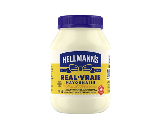 Hellmann’s Real Mayonnaise, Gluten‑Free and Kosher, Made with Canadian Free‑Run Eggs and Canola Oil, 890 ml Jar - 890 mL