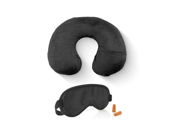 COUSSIN DE VOYAGE GONFLABLE EN POLAIRE AVEC MASQUE POUR LES YEUX  TRAVEL SMART