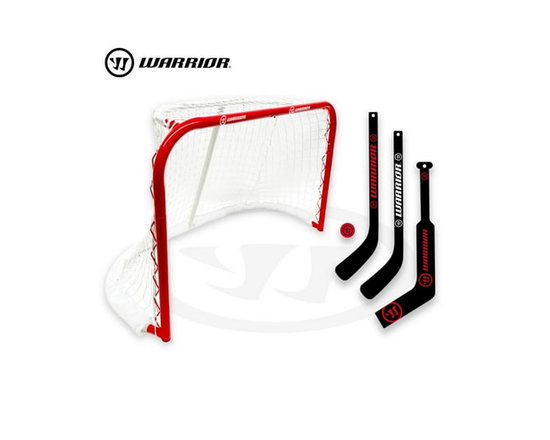 Ensemble combo de mini but de hockey Warrior 31" Pro-Style - Filet en métal de 31", 2 mini bâtons de joueur, 1 mini bâton de gardien et 1 mini balle d