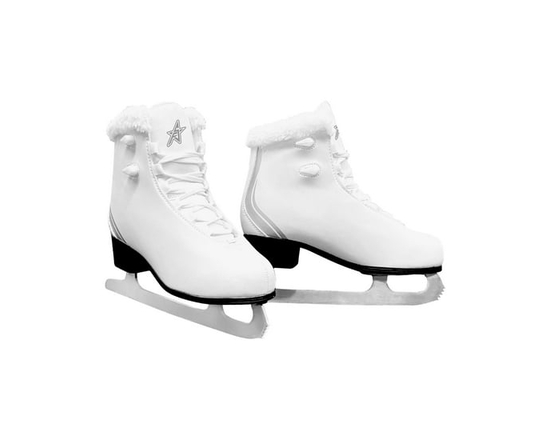 FS Figure Skates with Fur Collar - White - Junior Sizes 2-5 and Senior Sizes 6-9