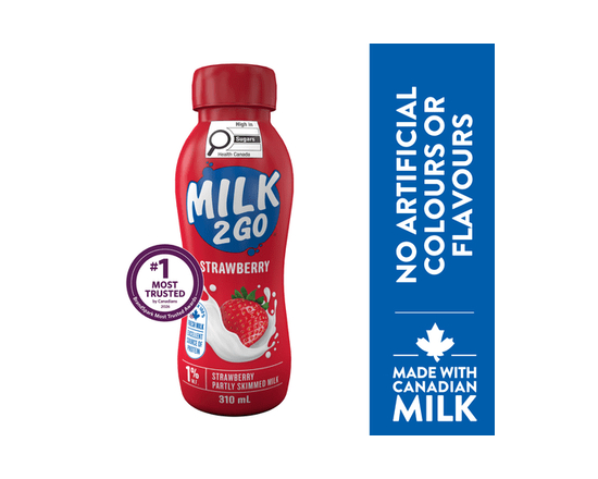 Milk2Go 1% Strawberry Partly Skimmed Milk - 310 mL