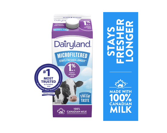 Dairyland Microfiltered 1% Partly Skimmed Milk - 1.89 L