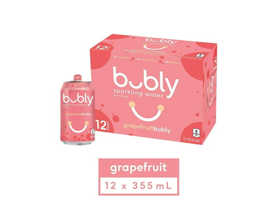 Bubly Grapefruit Sparkling Water 355 mL cans, pack of 12 - 12x355mL