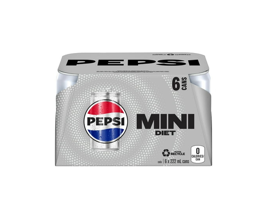 Pepsi Diet Cola 6 x 222mL, Mini Cans - 6 x 222 mL