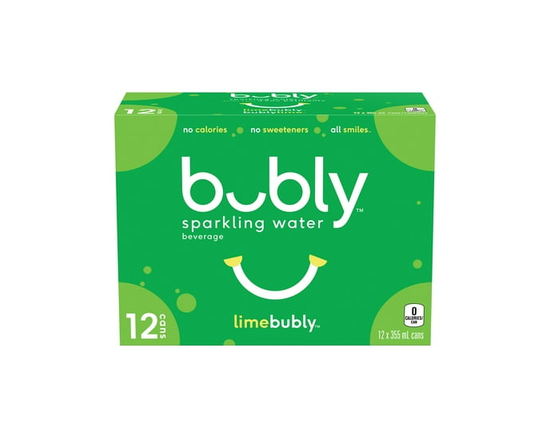 Bubly Lime Sparkling Water, 355ml cans, pack of 12 - 12x355mL