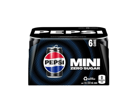 Pepsi Zero Sugar Cola 6 x 222mL, Mini Cans - 222 mL