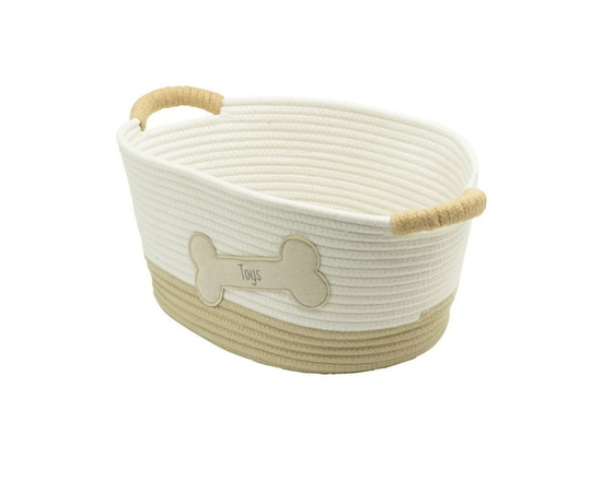 Cotton Rope Storage Basket, Pet Theme with Bone Shaped Dog Toys Patch