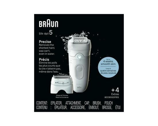 Braun Silk-épil 5 Epilator, Wet and Dry Epilator, Includes Shaver Head and Trimmer Comb, SE5-041, Grey