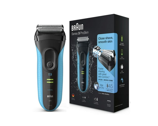 Braun Series 3 Proskin Shave&Style 3-in-1 Electric Shaver, Wet and Dry Razor for Men, Rechargeable and Cordless Shaver, Black/Blue - 4 Piece Set