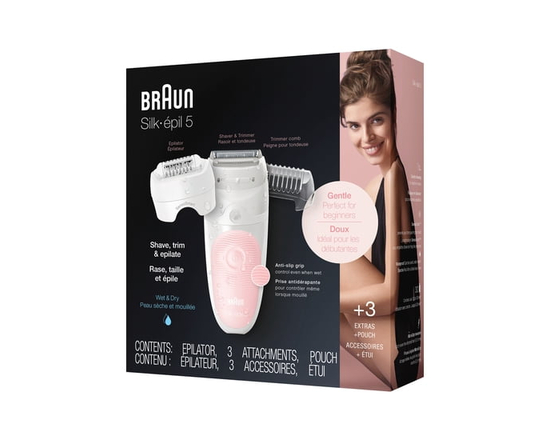 Braun Silk-épil 5-620 Epilator for Women for Gentle Hair Removal, White/Pink
