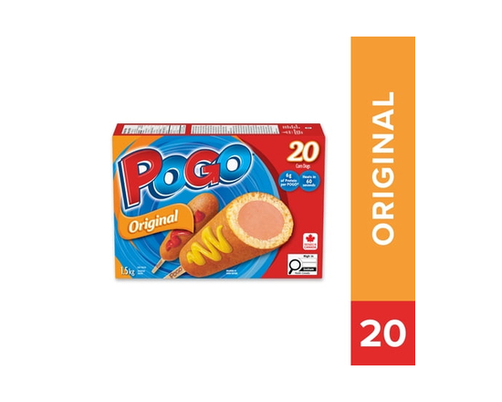 POGO® Original Corn Dogs, Cooked Battered Wieners on a Stick, Frozen Box, 20 Count (1.5 kg), Prepared in Canada - 1.5 kilograms