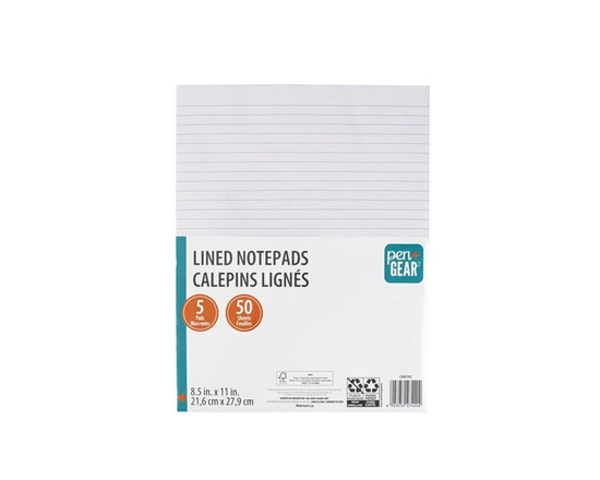 Bloc-notes PEN+GEAR, 5 unités, format lettre, ligné, blanc