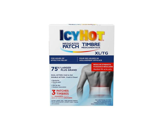 Icy Hot Timbre médicamenteux format TG, grands timbres pour soulager temporairement l'arthrite, le lumbago, les maux de dos et les tensions musculaire
